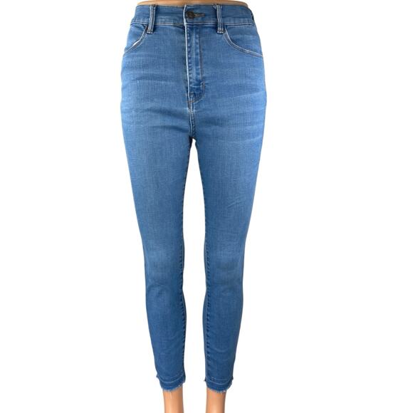 Pacsun Blue Skinny Leg Super High rise Raw Hem Ankle Denim Jeans Pants Size 25 - Picture 1 of 6